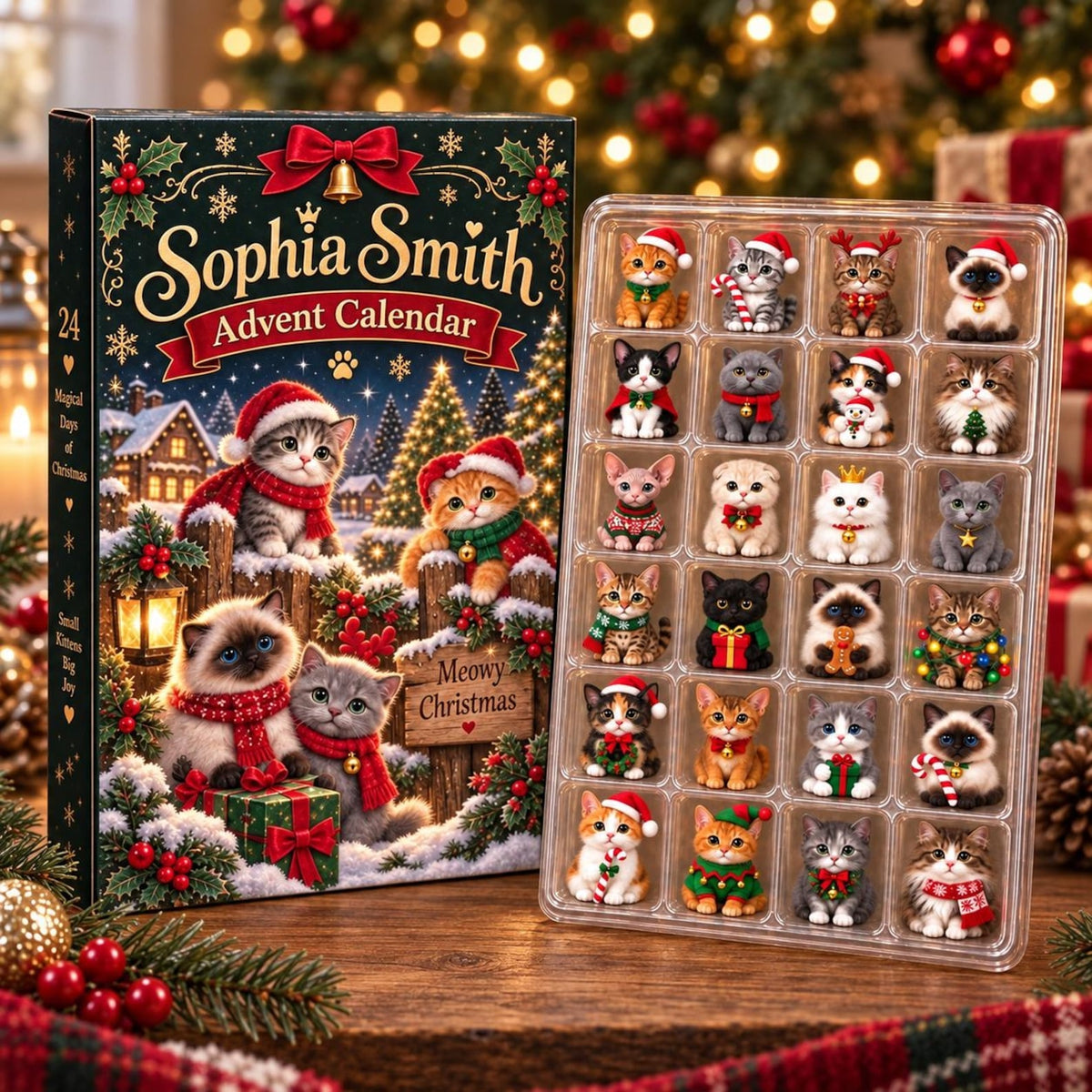 Personalized Cat Advent Calendar: Custom Meowy Christmas Countdown, Kitten Blind Box