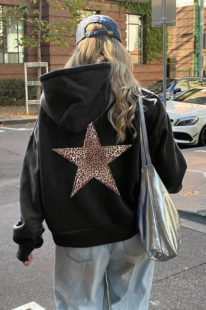 Leopard Star Patch Pullover Hoodie