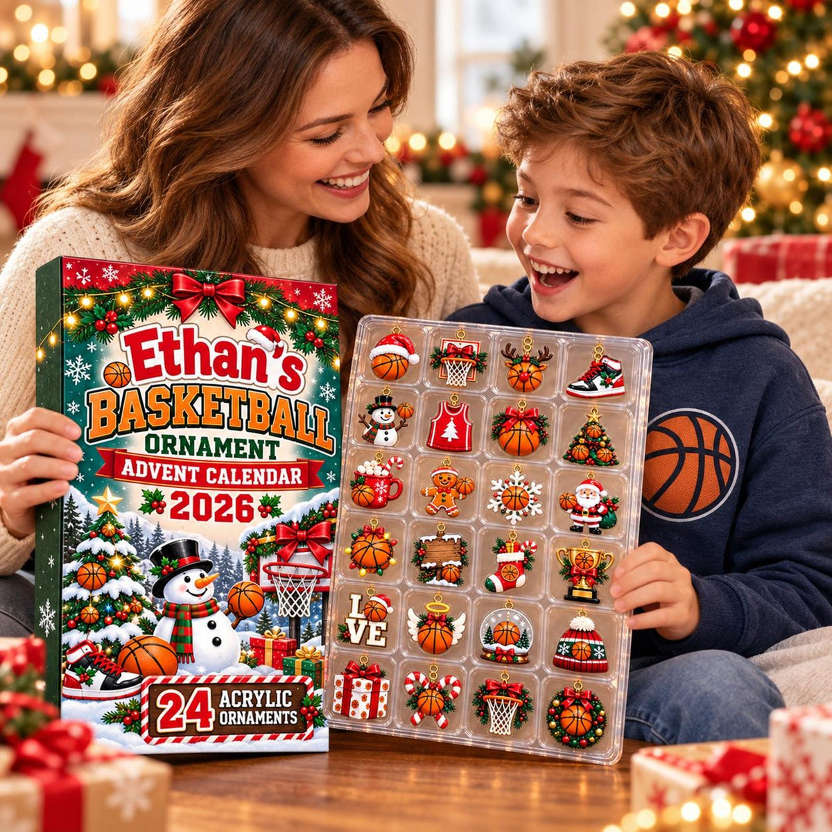 Basketball Advent Calendar 2026, Christmas Countdown Box, 24 Basketball Charms, Personalized Sports Holiday Keepsake, Basketball Player Gift John