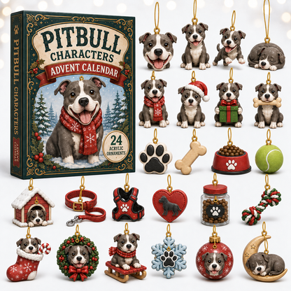Pitbull Characters Advent Calendar 2026 - 24-Day Festive Countdown, Acrylic Charms Blind Box - Gift For Pitbull Lovers