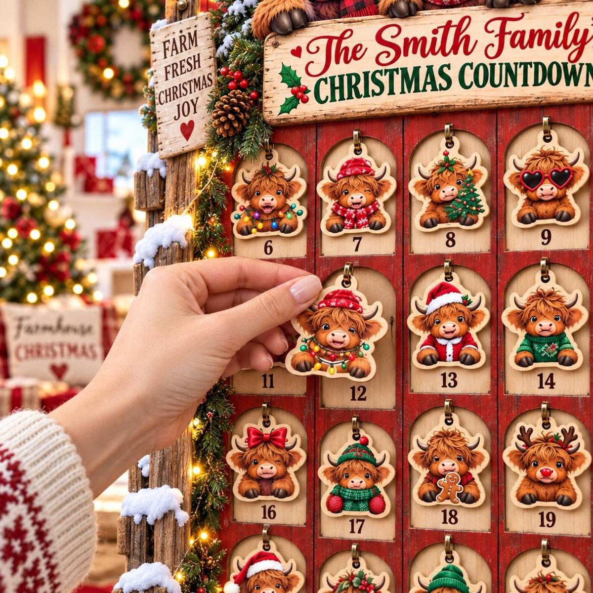 Personalized Highland Cow Christmas Advent Calendar 2026, 24 Day Mini Cow Figurines Countdown Calendar, Christmas Decor, Farmhouse Decor
