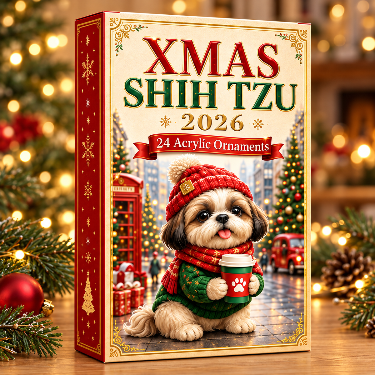 Xmas Shih Tzu Advent Calendar 2026 - 24-Day Festive Countdown, Acrylic Charms Blind Box - Gift For Shih Tzu Lovers