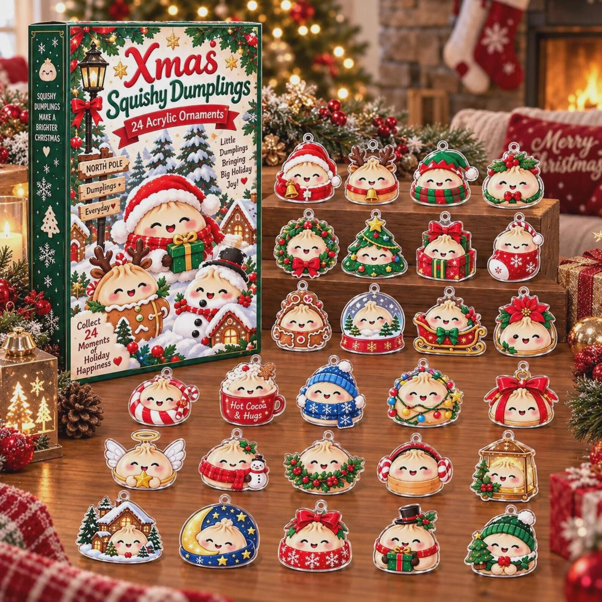 Christmas Blind Box Advent Calendar, 24 Acrylic Dumpling Charms, Cute Food Ornament Set, Holiday Countdown Collector Gift Box 2026