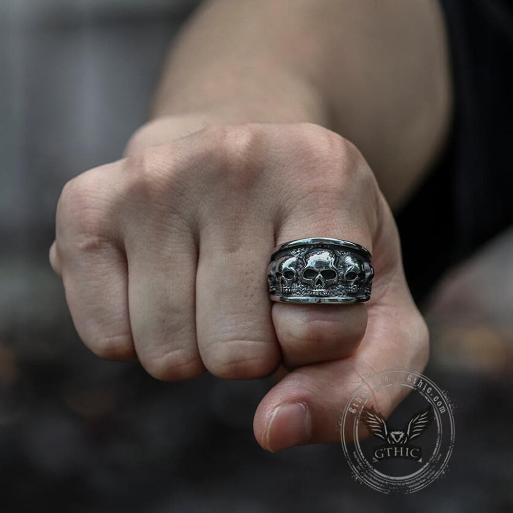 Five Skulls Stainless Steel Ring