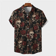 Floral Skull Print Polyester Hawaiian Shirt