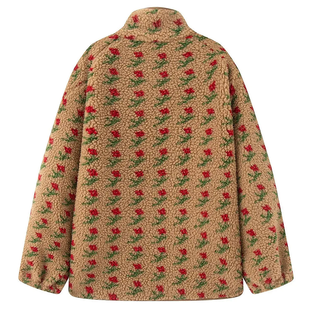 Floral Faux Sherpa Fleece Jacket