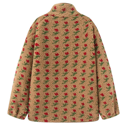 Floral Faux Sherpa Fleece Jacket