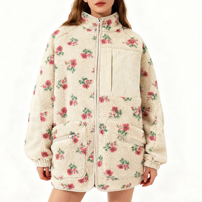 Floral Faux Sherpa Fleece Jacket