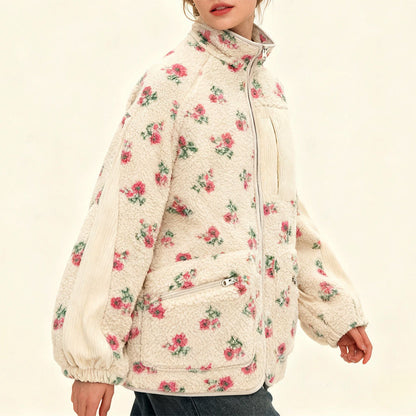 Floral Faux Sherpa Fleece Jacket