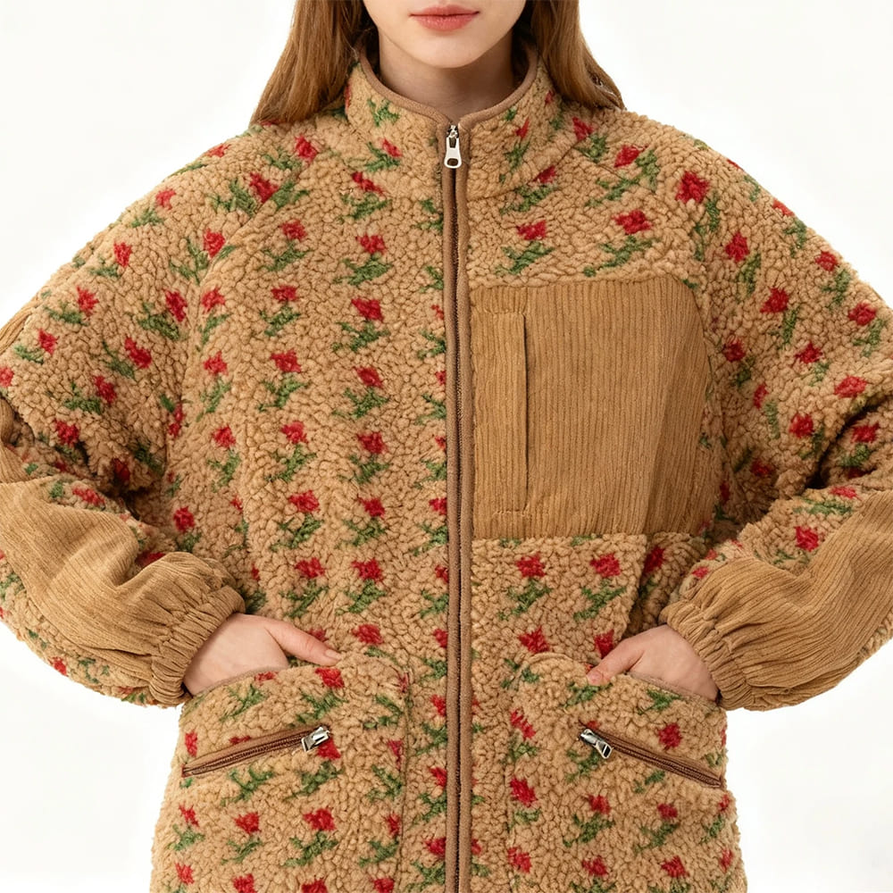 Floral Faux Sherpa Fleece Jacket