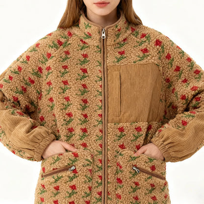 Floral Faux Sherpa Fleece Jacket