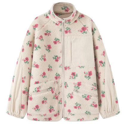 Floral Faux Sherpa Fleece Jacket