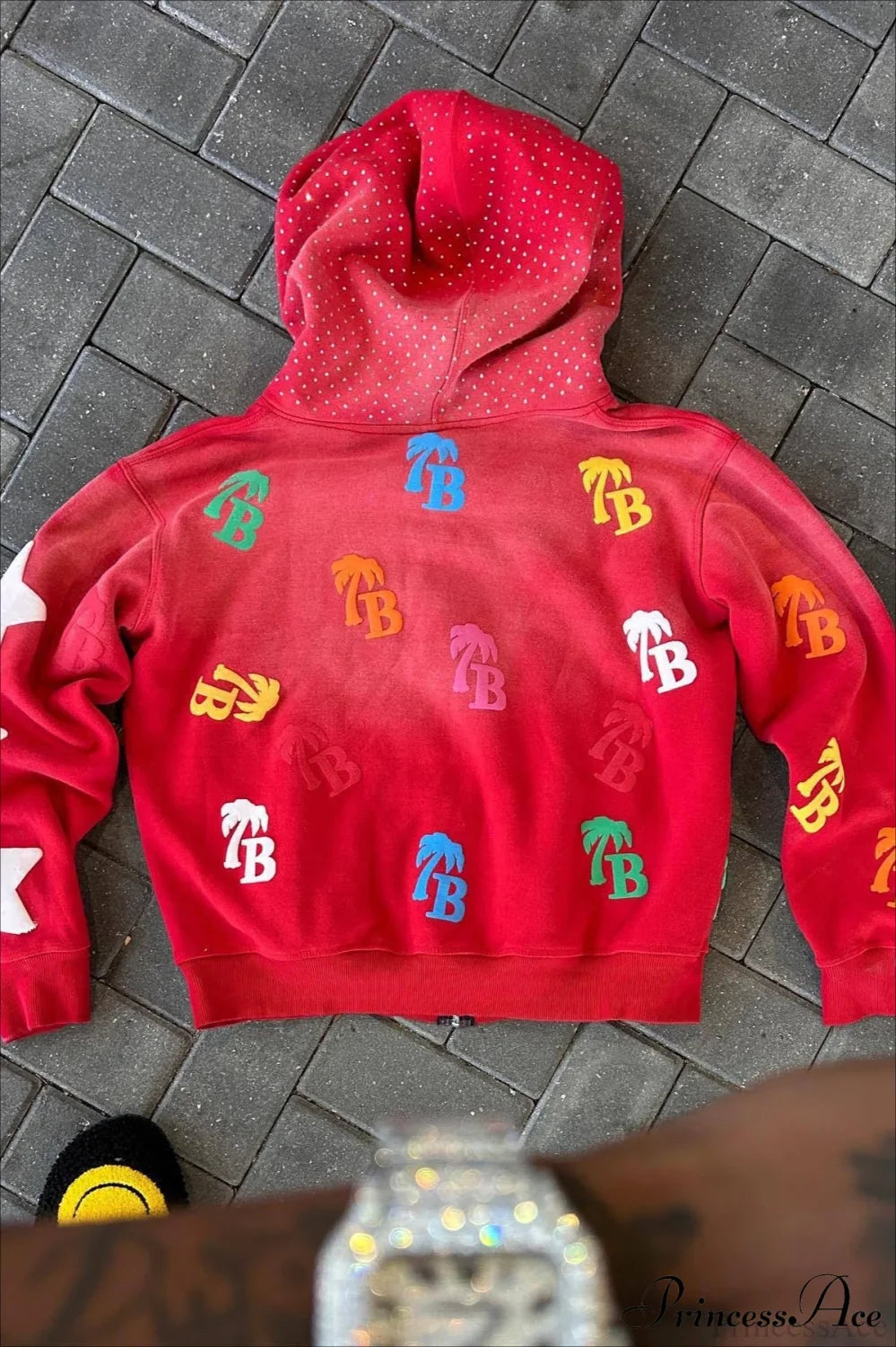 Foam Letter Print Hip-Hop Zip Hoodie