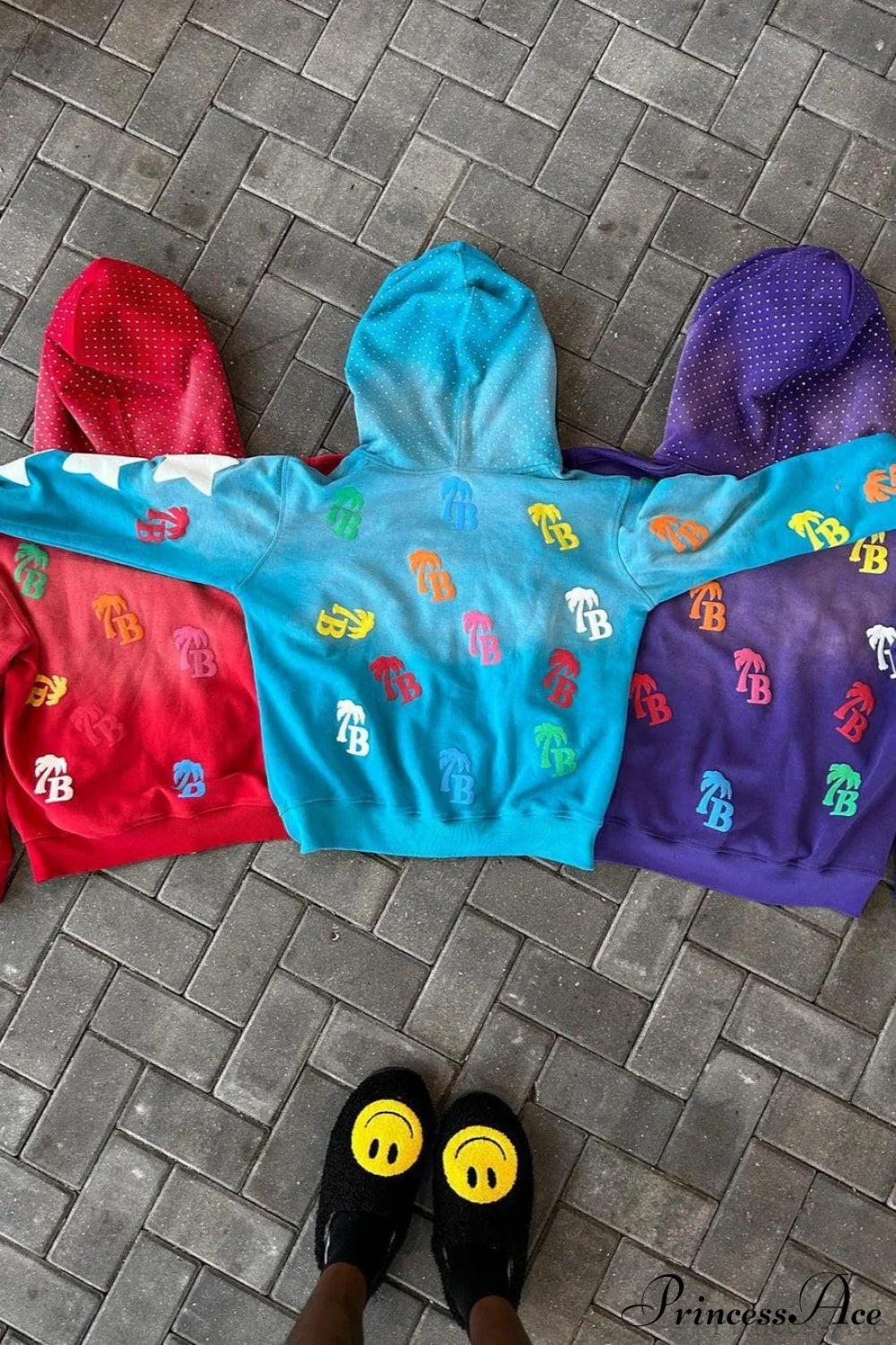 Foam Letter Print Hip-Hop Zip Hoodie
