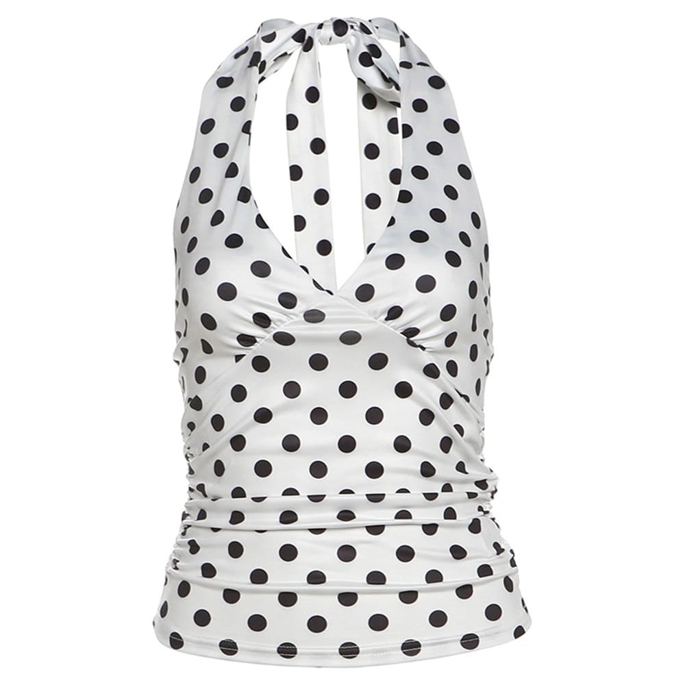 French Summer Polka Dot Halter Top