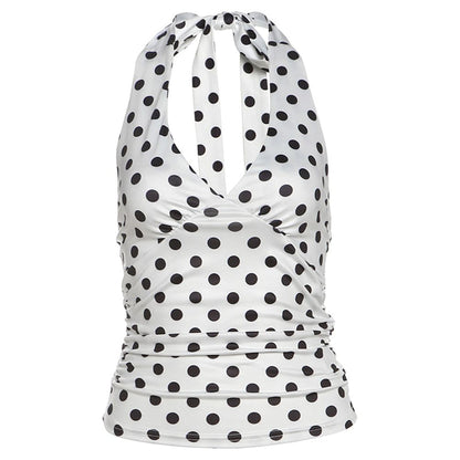 French Summer Polka Dot Halter Top