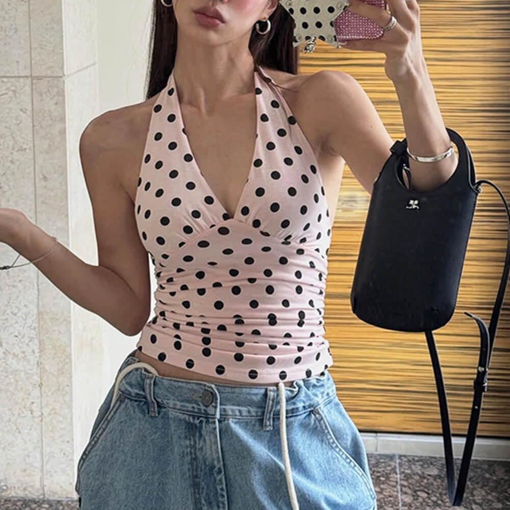 French Summer Polka Dot Halter Top