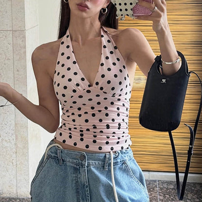 French Summer Polka Dot Halter Top