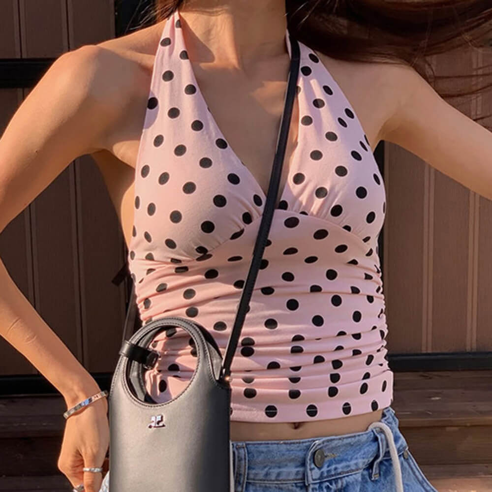 French Summer Polka Dot Halter Top