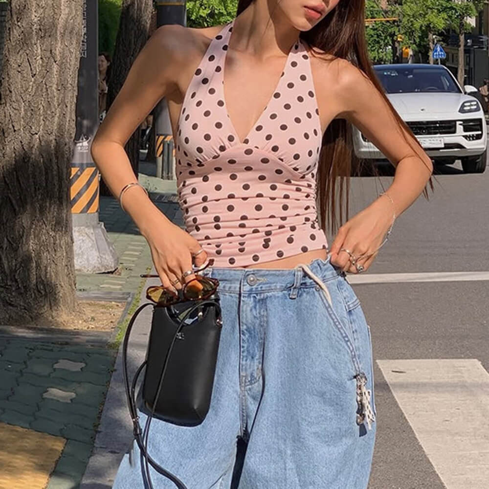 French Summer Polka Dot Halter Top