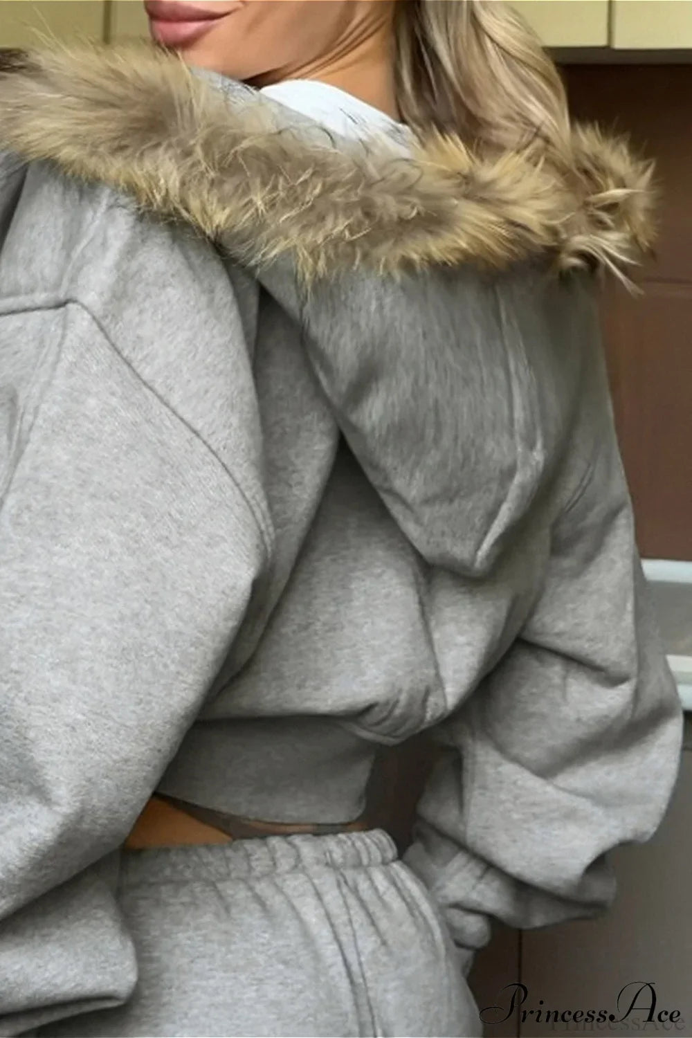 Fuzzy Solid Long Sleeve Zip-Up Hoodie