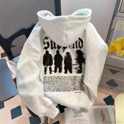 Goth Letter Graphic Loose Fleece Hoodie