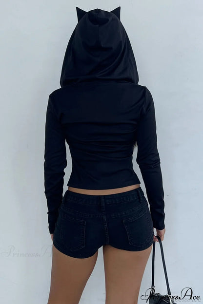 Goth Vibe Little Devil Y2K Slim Cropped Hoodie