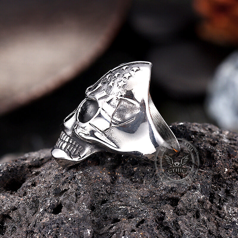 Gothic American Flag Skull Domineering Stainless Steel Ring