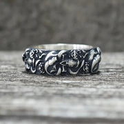 Gothic Coiled Snake Rose Sterling Silver Skull Ring