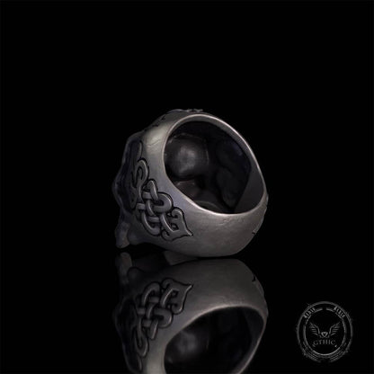 Gothic Cross Celtic Sterling Silver Cracked Skull Ring