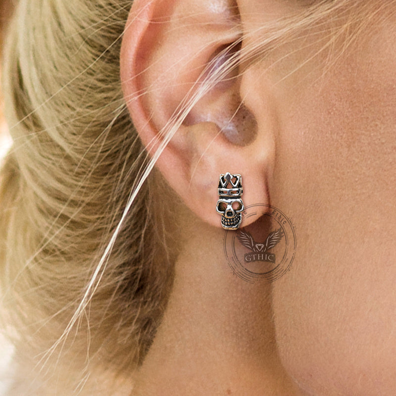 Gothic Crown Skull Head Stainless Steel Stud Earrings