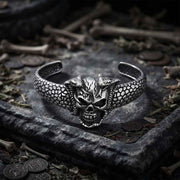 Gothic Double Snake Skull Stainless Steel Cuff Bracelet