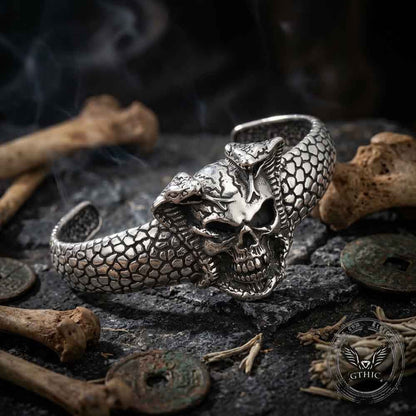 Gothic Double Snake Skull Stainless Steel Cuff Bracelet