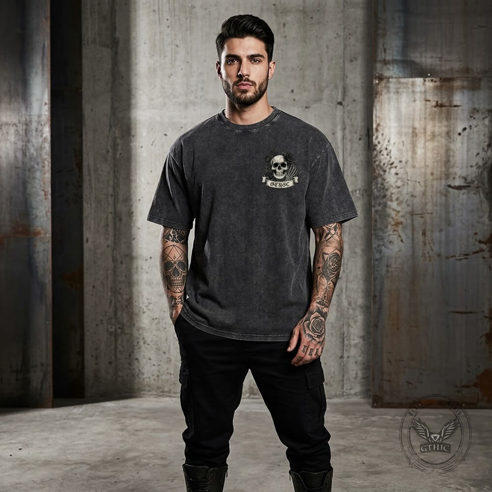 Gothic Eternal Darkness Skull Rose Vintage Washed T-shirt