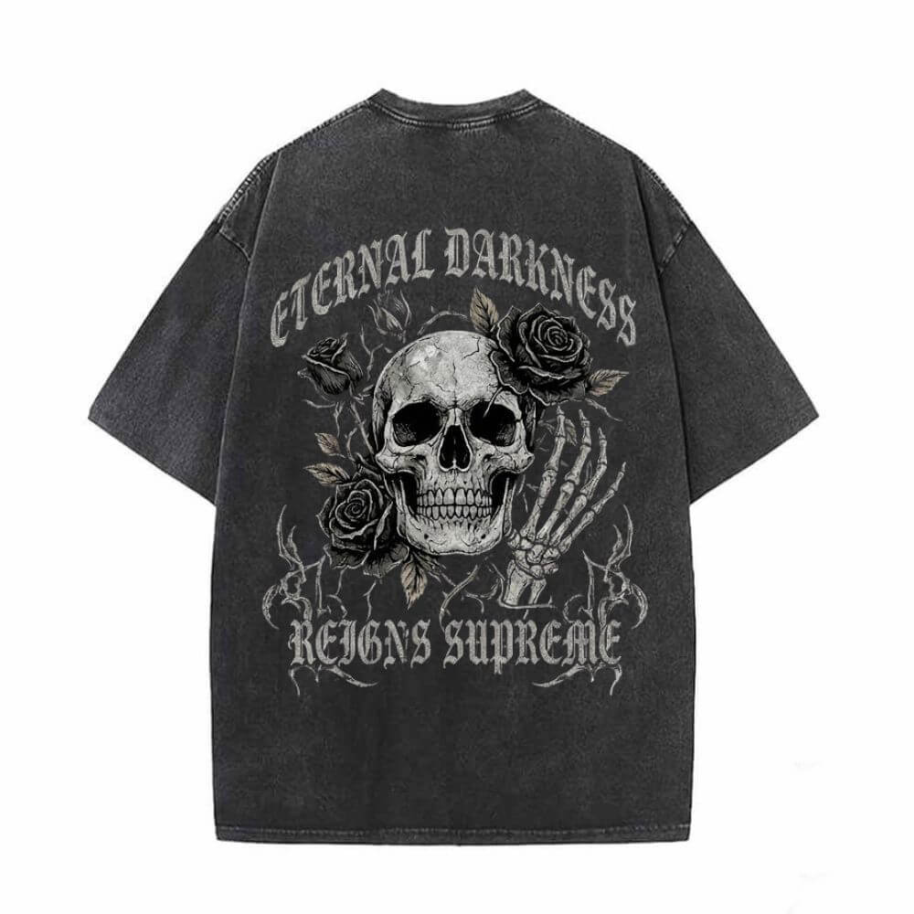 Gothic Eternal Darkness Skull Rose Vintage Washed T-shirt
