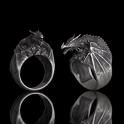 Gothic Flying Dragon Skulls Sterling Silver Ring