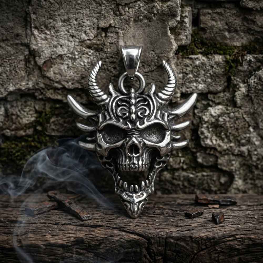Gothic Hannya Horned Skull Stainless Steel Pendant