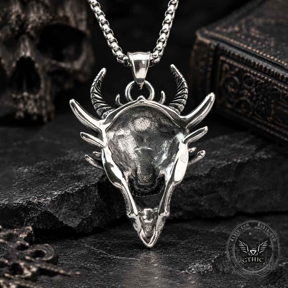Gothic Hannya Horned Skull Stainless Steel Pendant