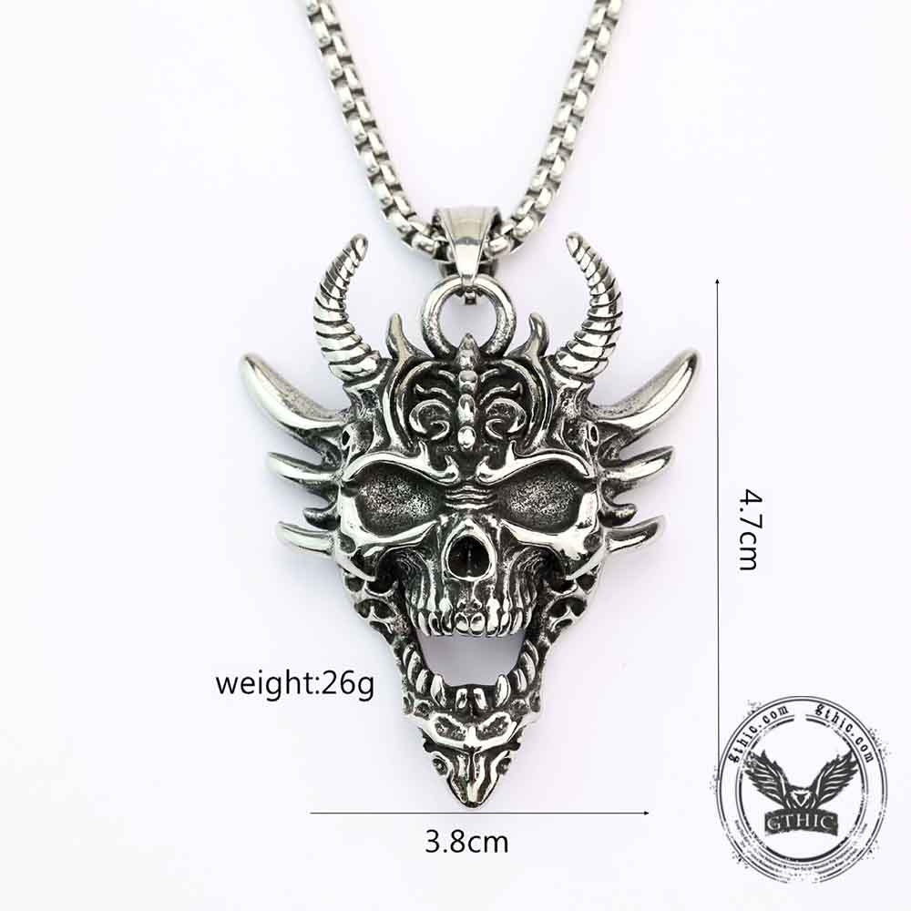 Gothic Hannya Horned Skull Stainless Steel Pendant