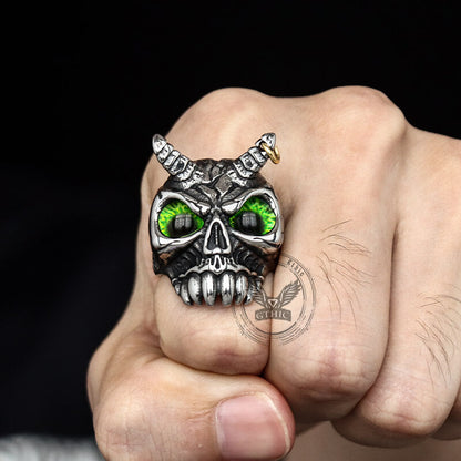 Gothic Horn Skull Devil Eye Stainless Steel Ring