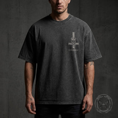 Gothic Inverted Cross Skeleton Beast Vintage Washed T-Shirt