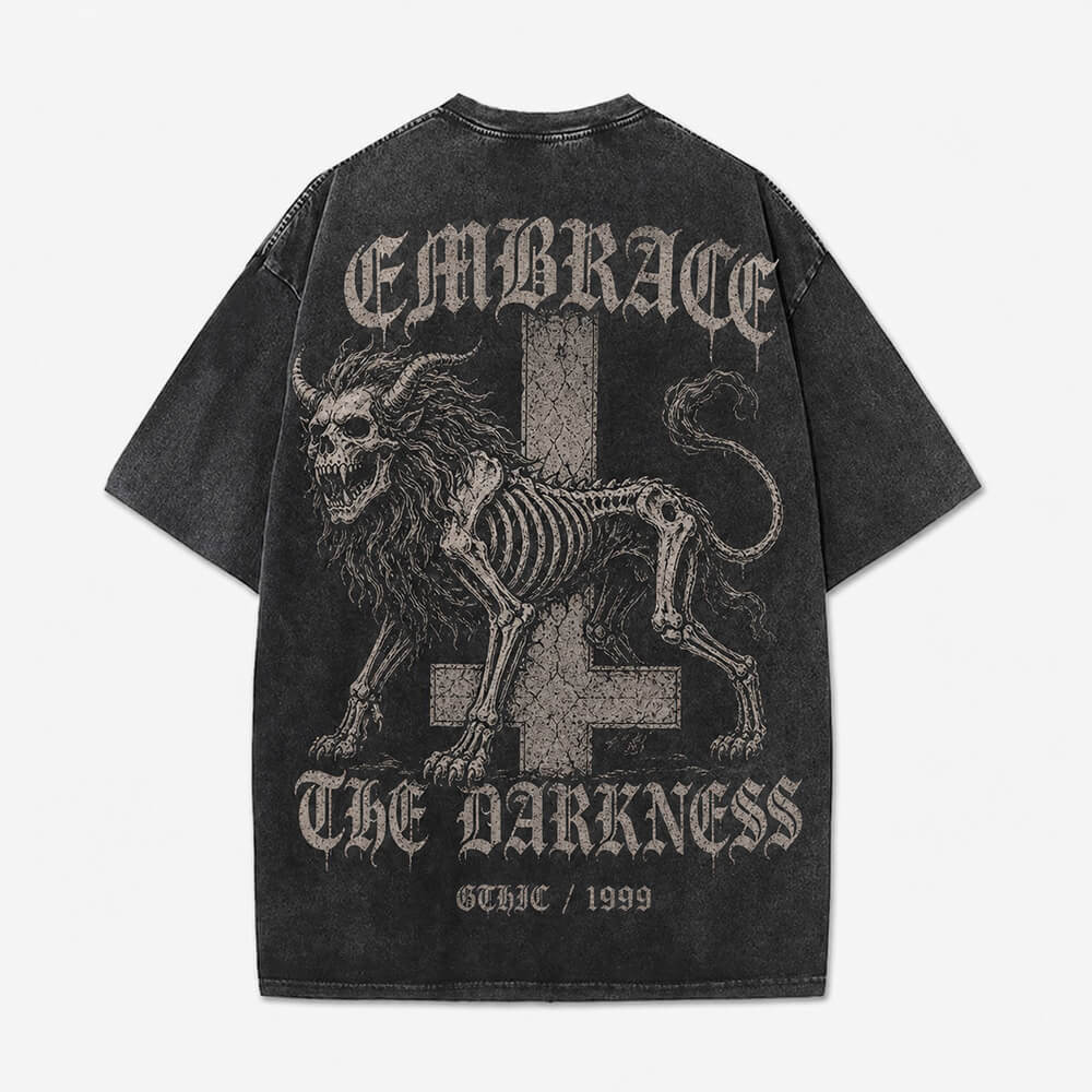 Gothic Inverted Cross Skeleton Beast Vintage Washed T-Shirt