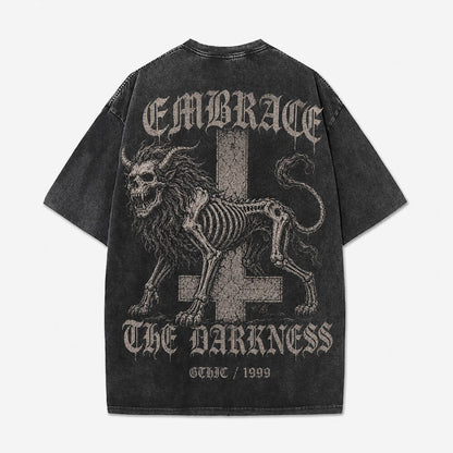 Gothic Inverted Cross Skeleton Beast Vintage Washed T-Shirt