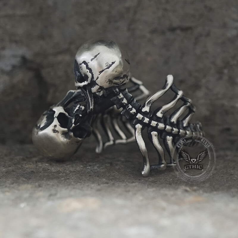 Gothic Love Kiss Sterling Silver Skull Ring