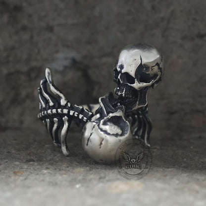 Gothic Love Kiss Sterling Silver Skull Ring