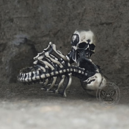 Gothic Love Kiss Sterling Silver Skull Ring
