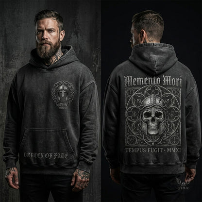 Gothic Mandala Warrior Skull Vintage Washed Hoodie