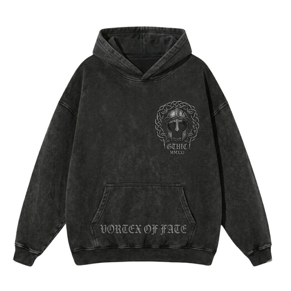Gothic Mandala Warrior Skull Vintage Washed Hoodie