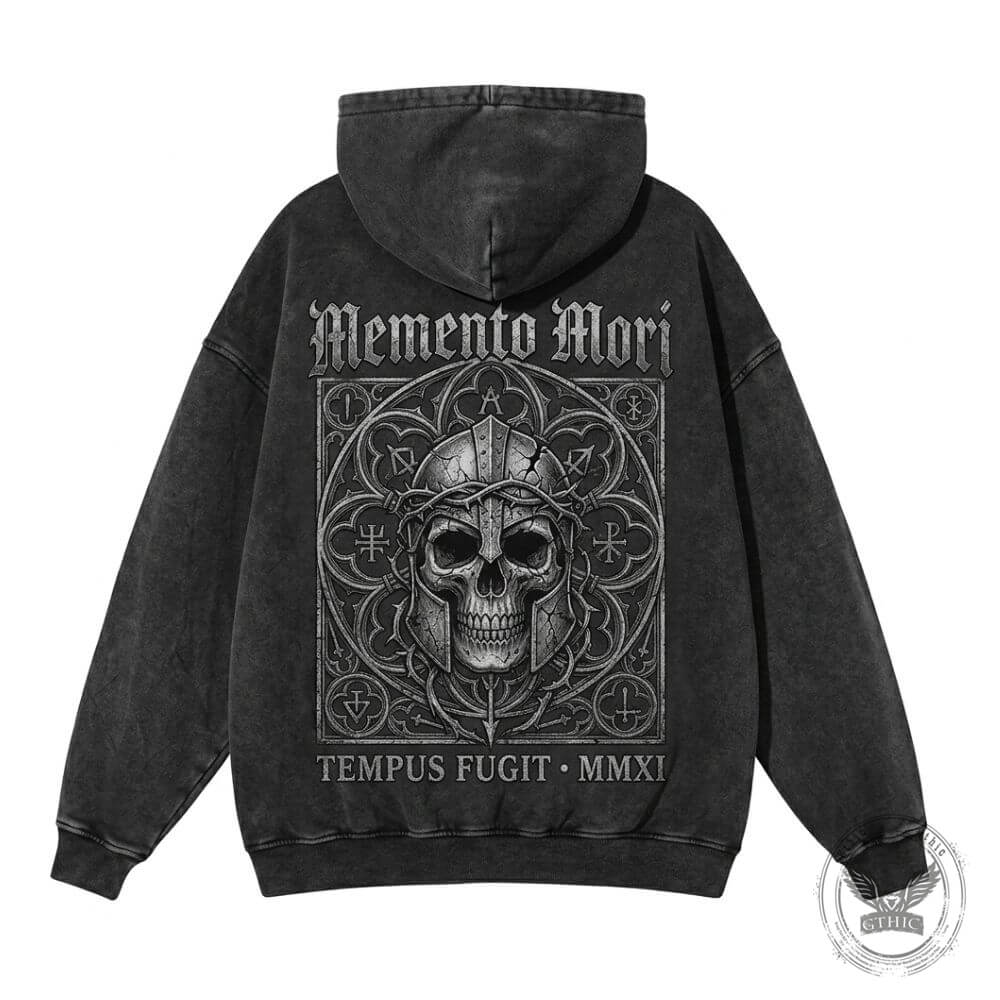 Gothic Mandala Warrior Skull Vintage Washed Hoodie