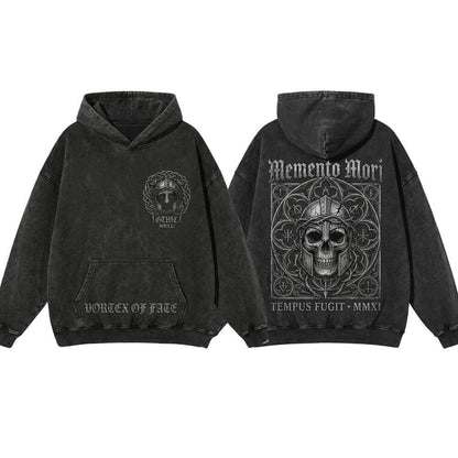 Gothic Mandala Warrior Skull Vintage Washed Hoodie